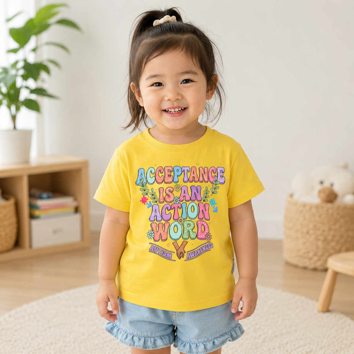 Toddler Tee — "Acceptance Is An Action Word" Pastel Pride Graphic