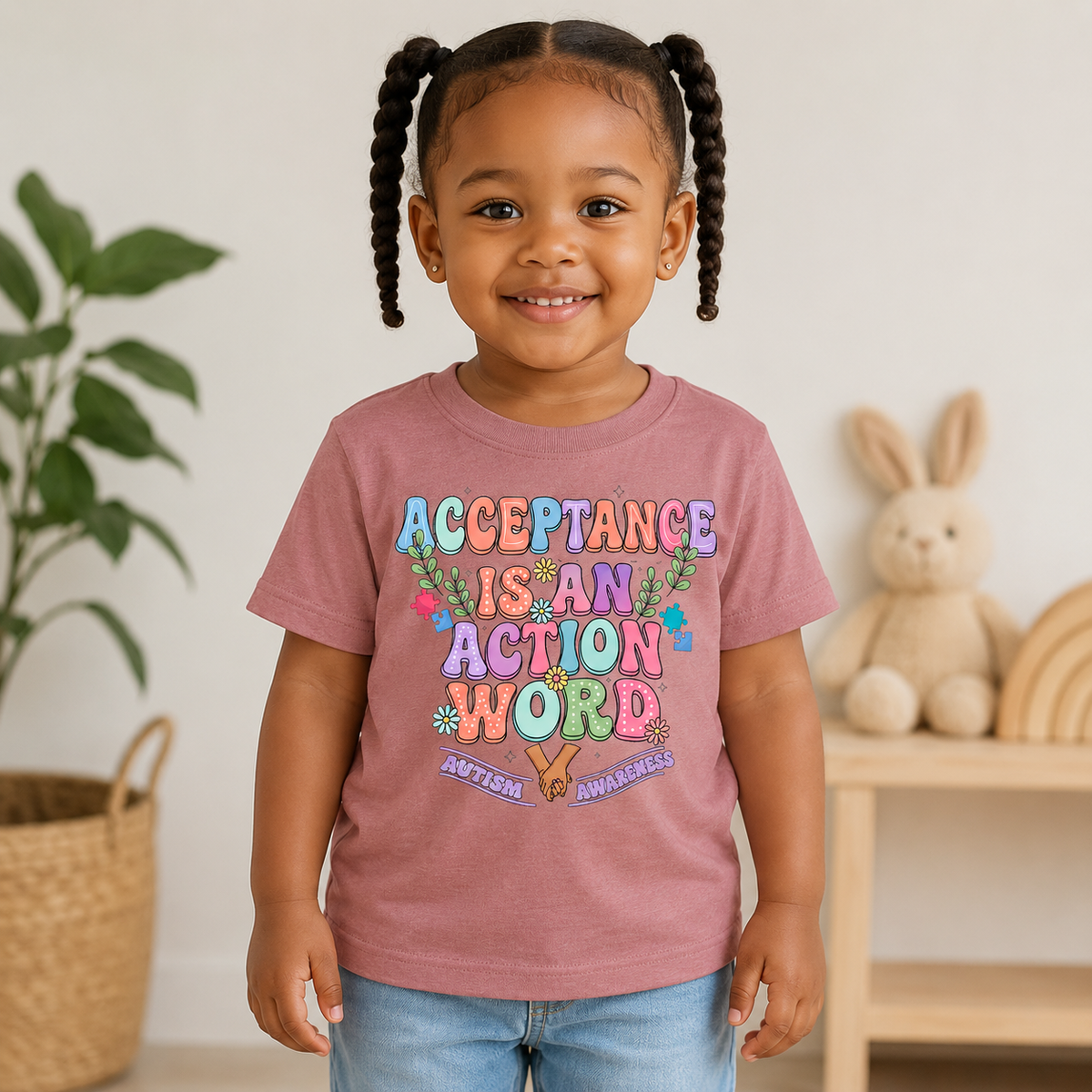 Toddler Tee — "Acceptance Is An Action Word" Pastel Pride Graphic