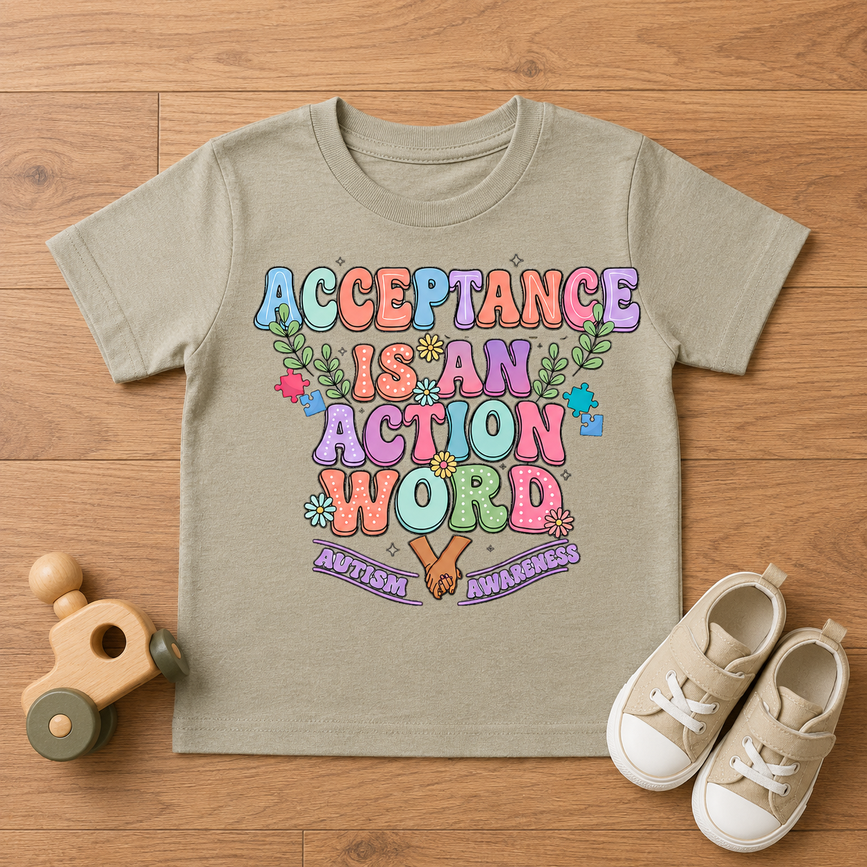 Toddler Tee — "Acceptance Is An Action Word" Pastel Pride Graphic