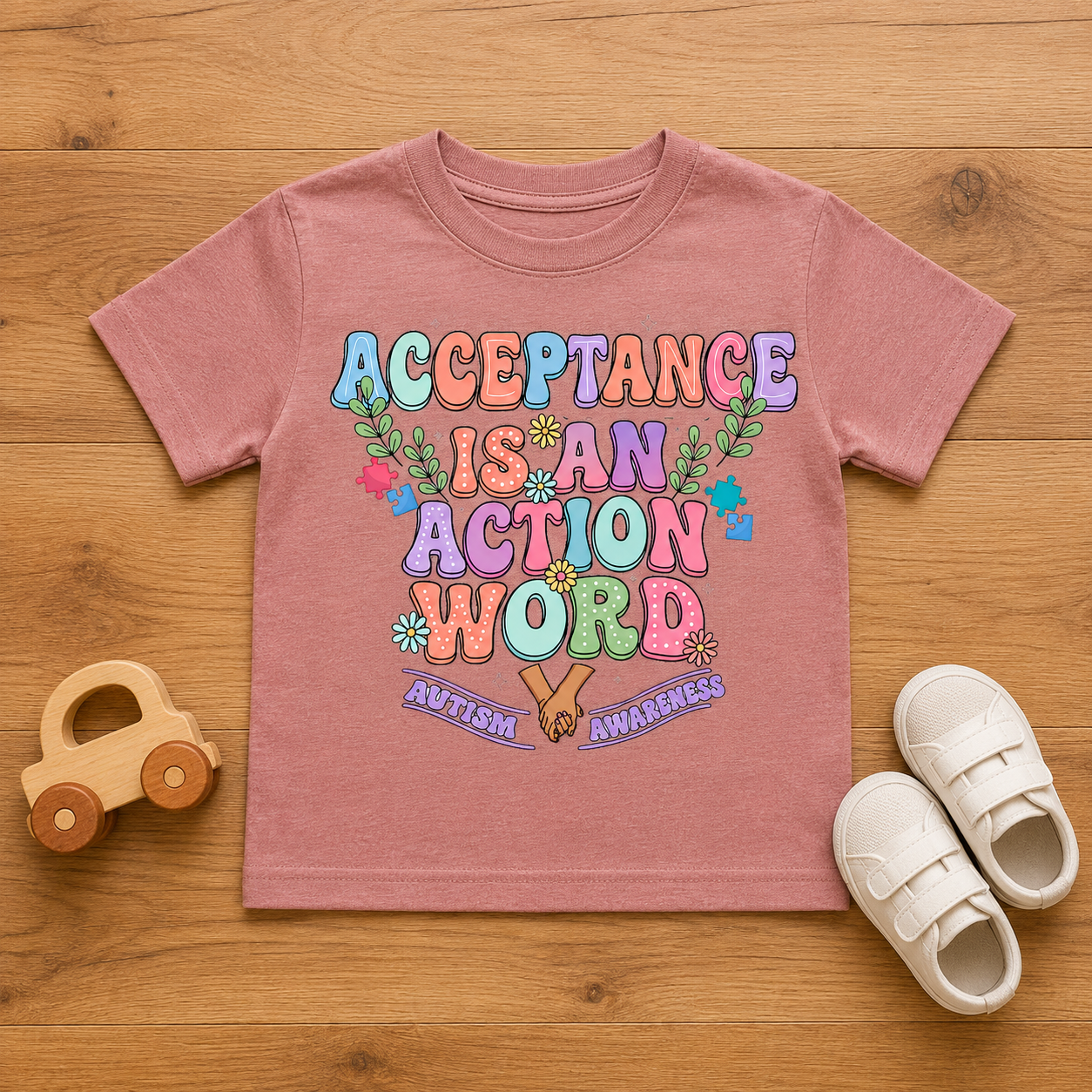 Toddler Tee — "Acceptance Is An Action Word" Pastel Pride Graphic