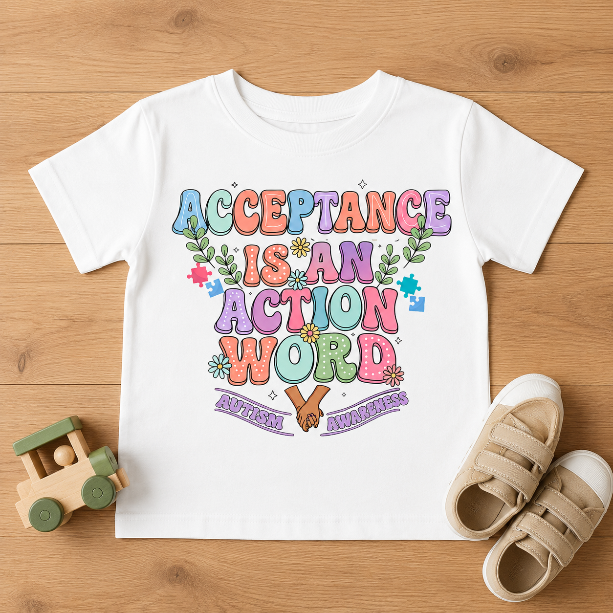 Toddler Tee — "Acceptance Is An Action Word" Pastel Pride Graphic