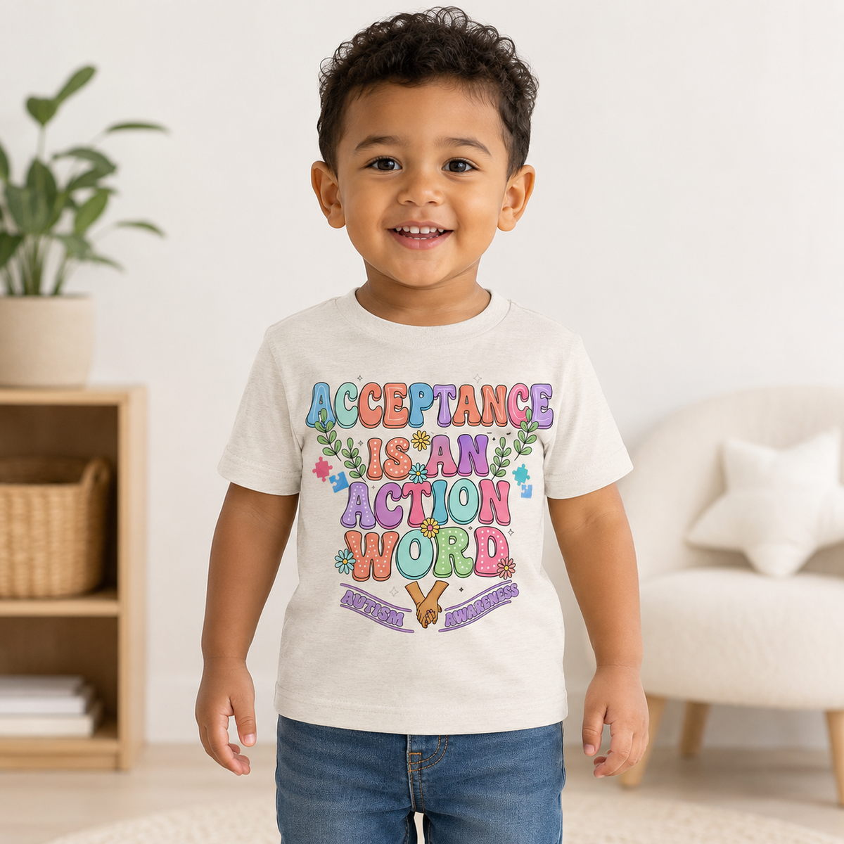 Toddler Tee — "Acceptance Is An Action Word" Pastel Pride Graphic