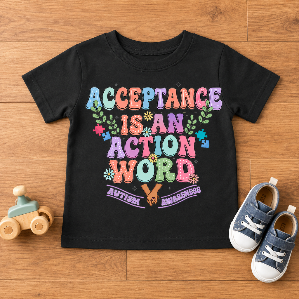 Toddler Tee — "Acceptance Is An Action Word" Pastel Pride Graphic