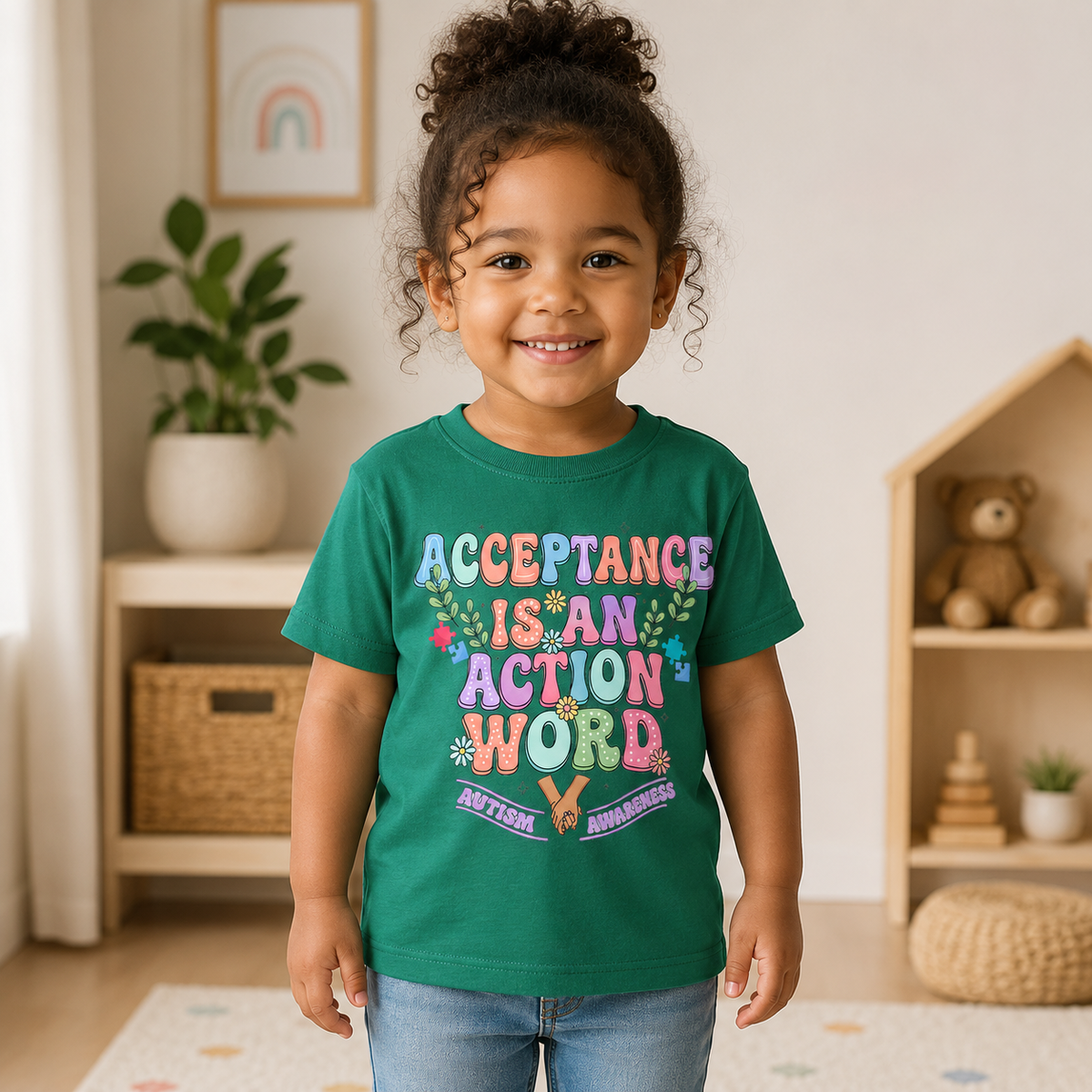 Toddler Tee — "Acceptance Is An Action Word" Pastel Pride Graphic