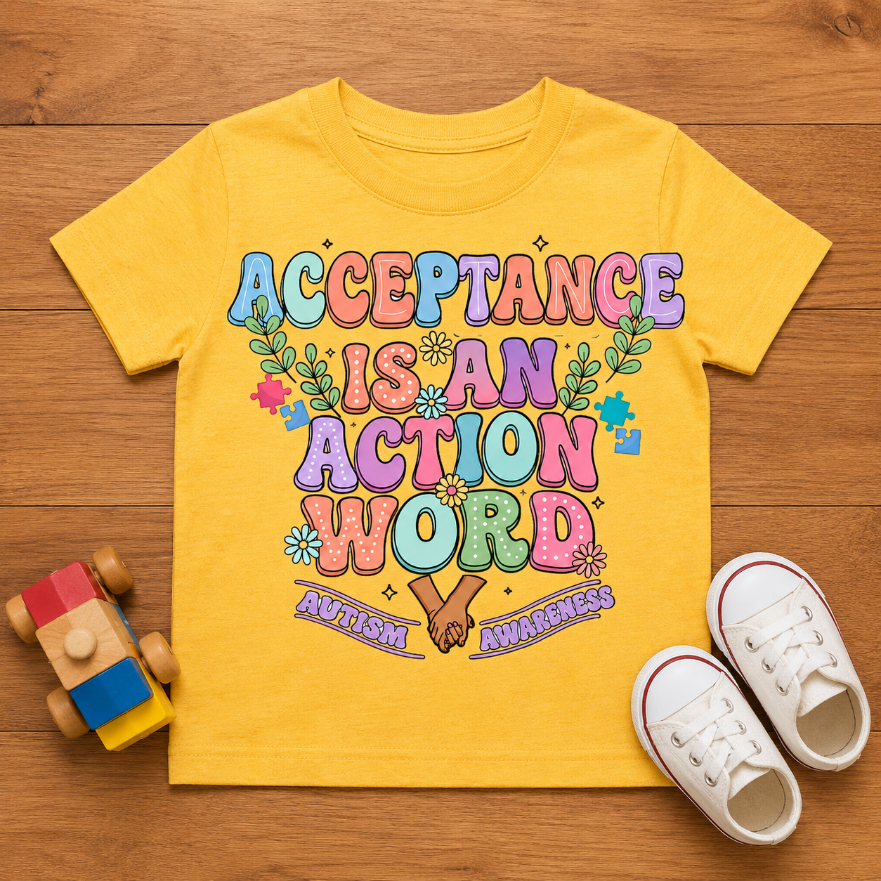 Toddler Tee — "Acceptance Is An Action Word" Pastel Pride Graphic