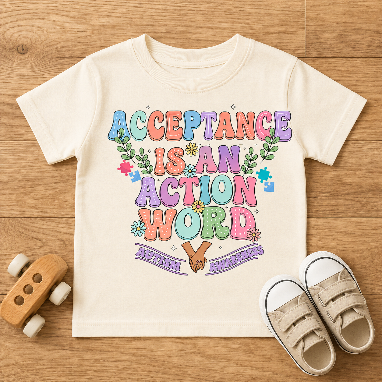 Toddler Tee — "Acceptance Is An Action Word" Pastel Pride Graphic