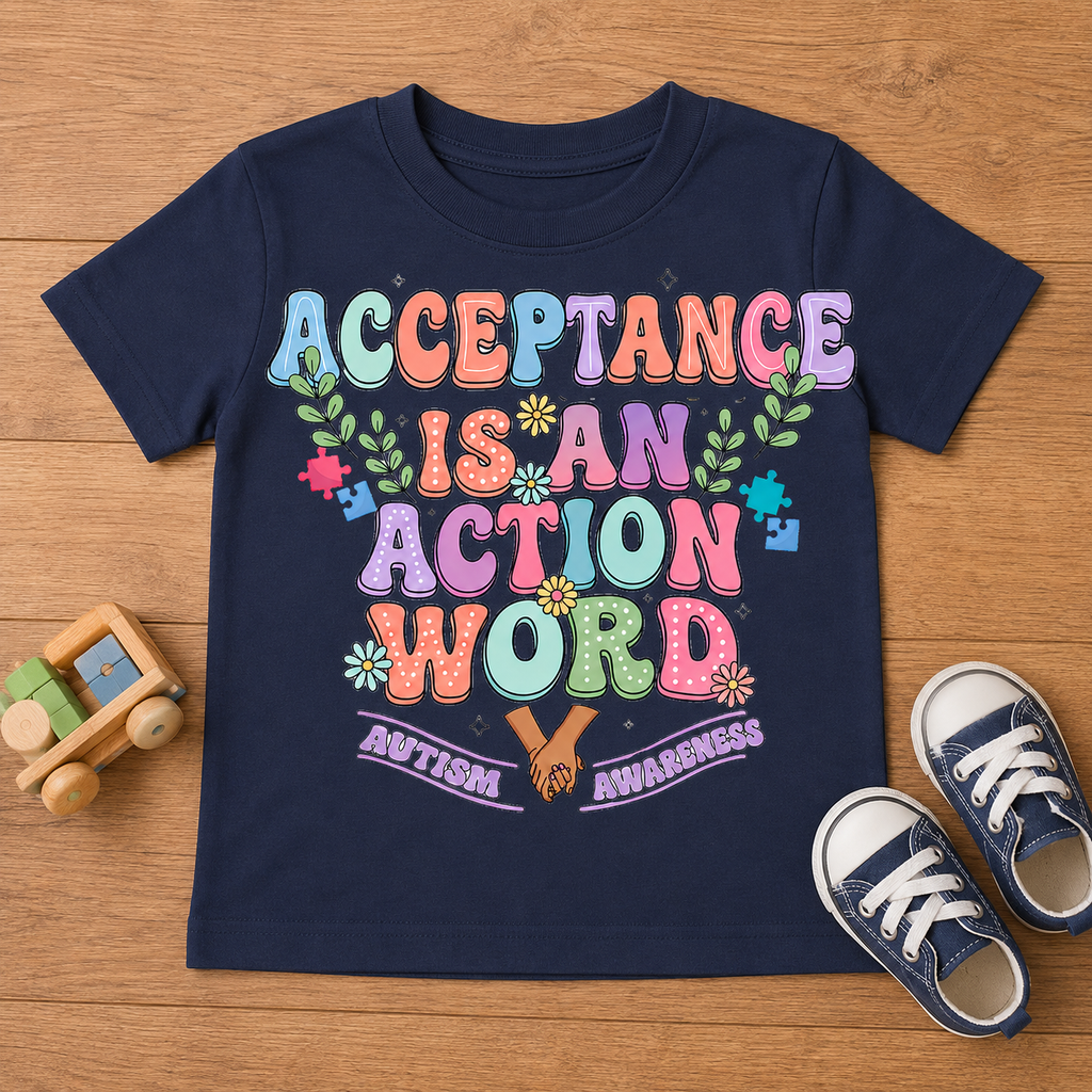 Toddler Tee — "Acceptance Is An Action Word" Pastel Pride Graphic