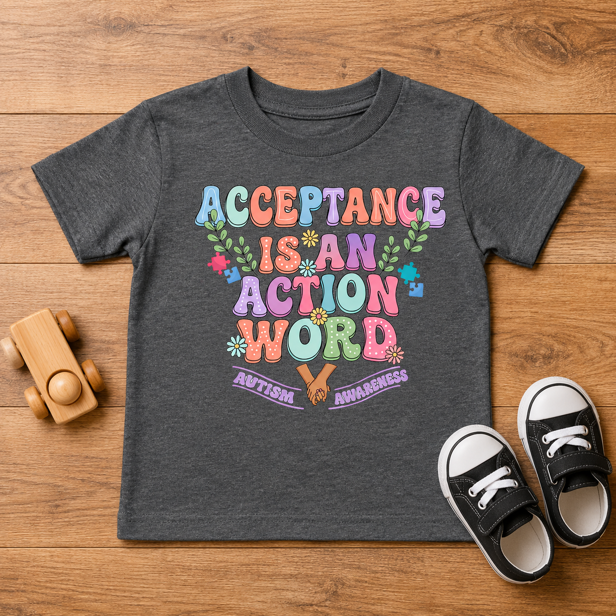 Toddler Tee — "Acceptance Is An Action Word" Pastel Pride Graphic