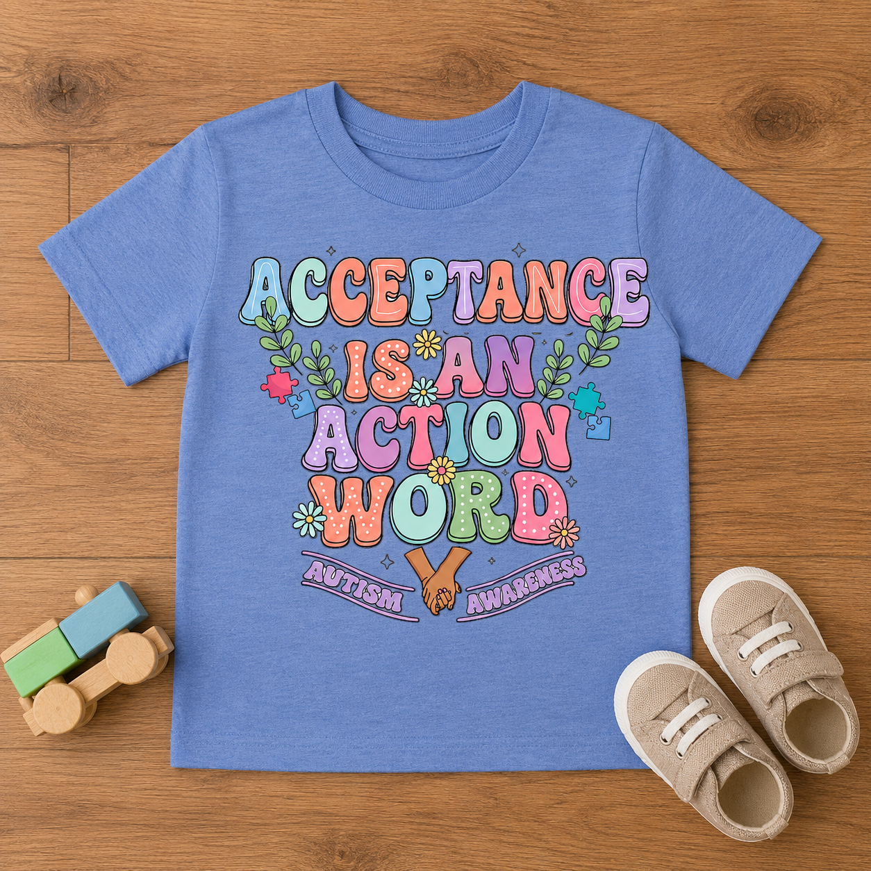 Toddler Tee — "Acceptance Is An Action Word" Pastel Pride Graphic