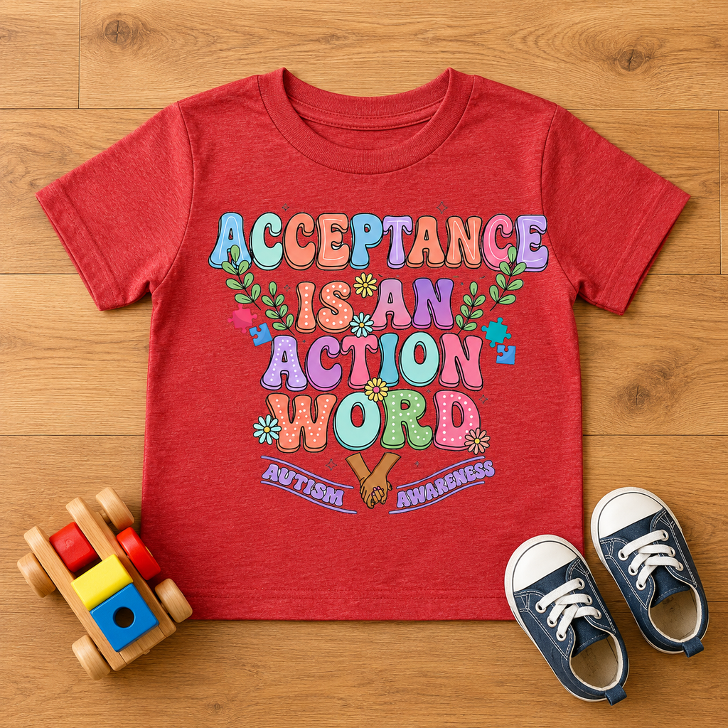 Toddler Tee — "Acceptance Is An Action Word" Pastel Pride Graphic