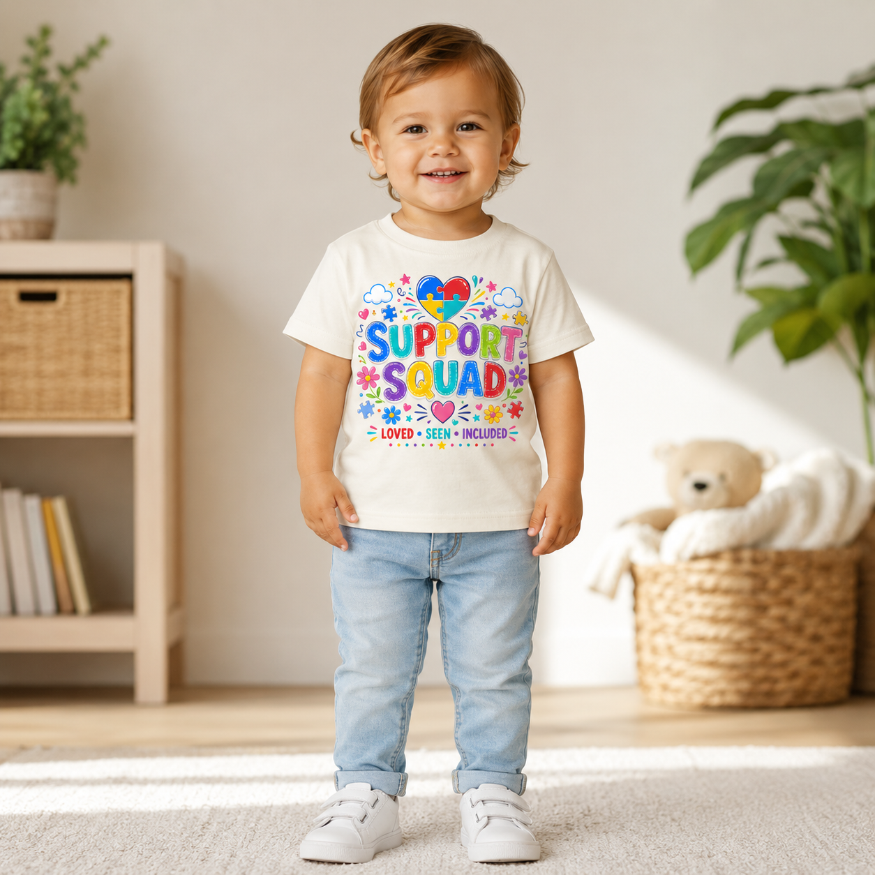 Support Squad Toddler Tee — Colorful Autism Awareness Kids Shirt (Loved • Seen • Included)