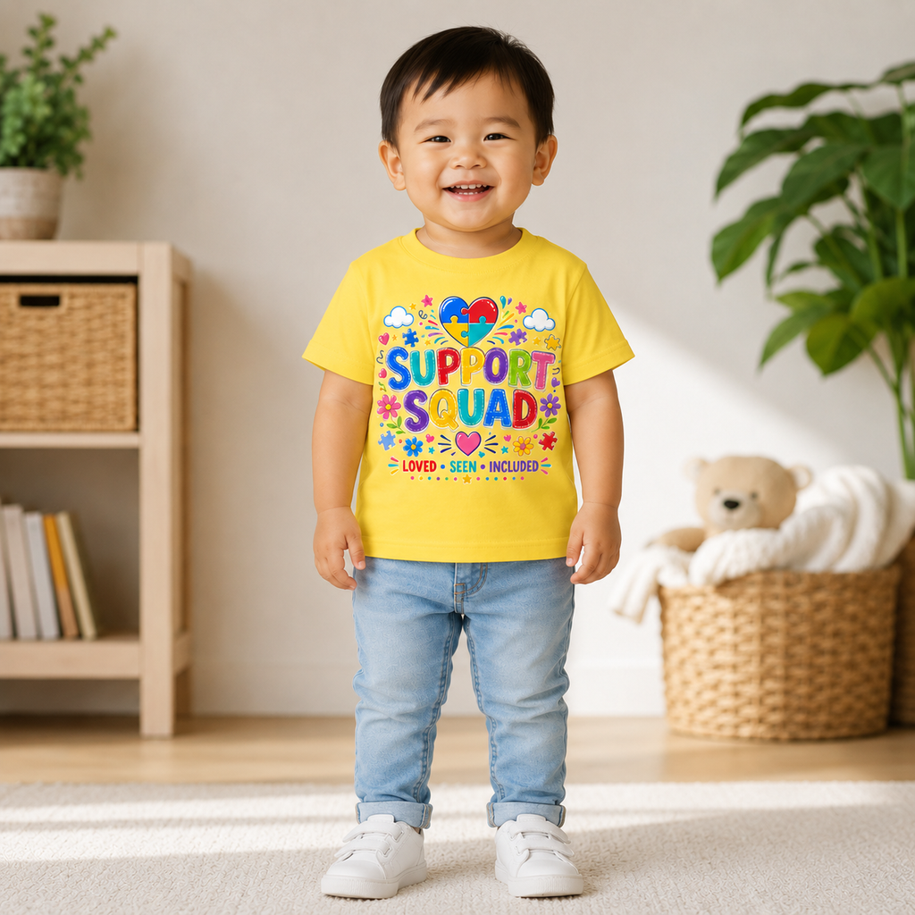 Support Squad Toddler Tee — Colorful Autism Awareness Kids Shirt (Loved • Seen • Included)