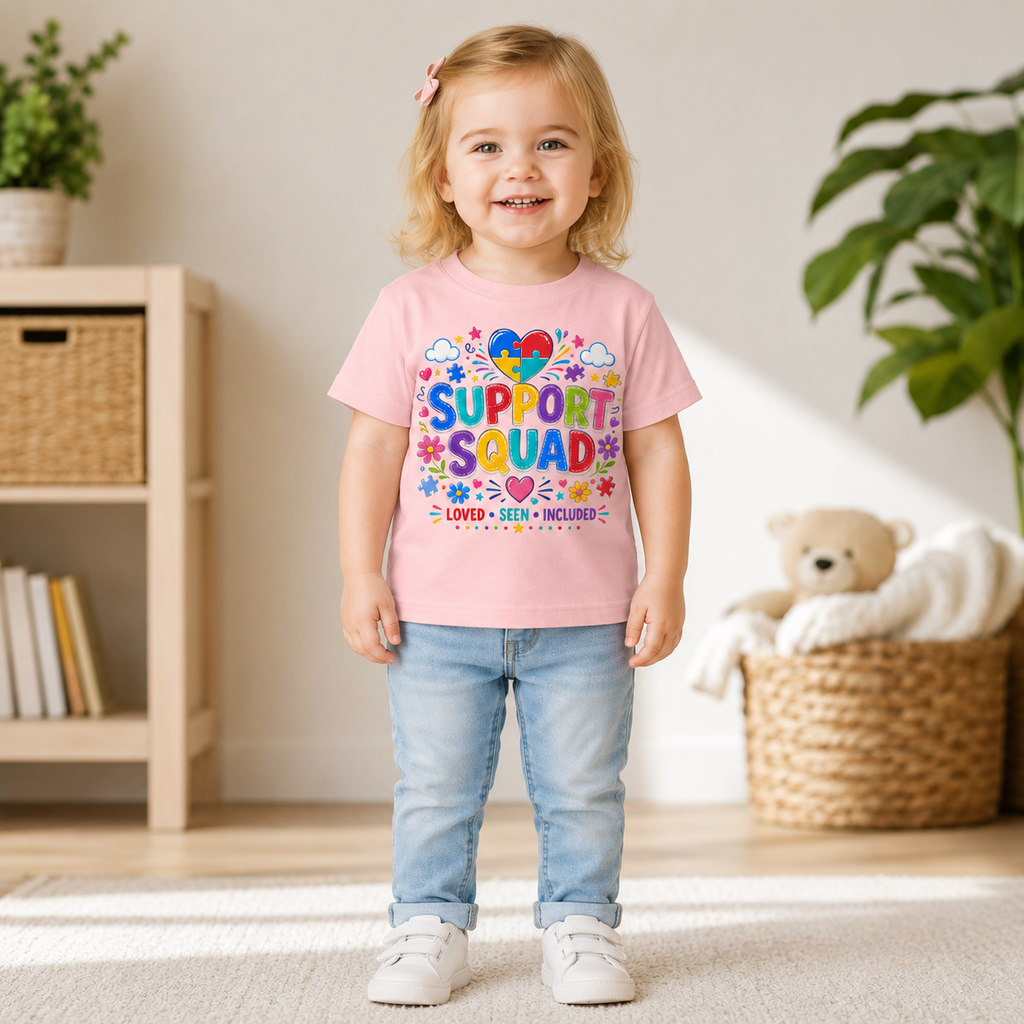 Support Squad Toddler Tee — Colorful Autism Awareness Kids Shirt (Loved • Seen • Included)