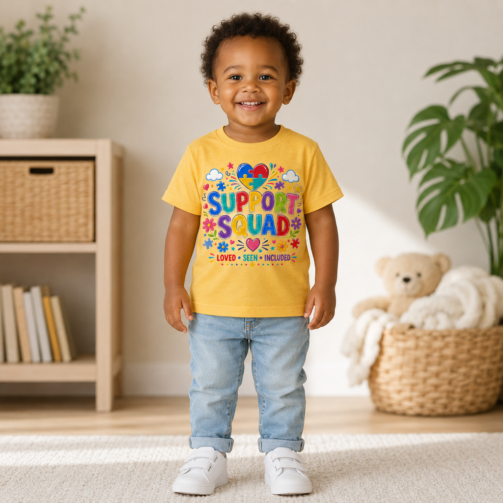 Support Squad Toddler Tee — Colorful Autism Awareness Kids Shirt (Loved • Seen • Included)