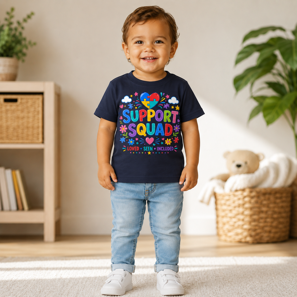 Support Squad Toddler Tee — Colorful Autism Awareness Kids Shirt (Loved • Seen • Included)
