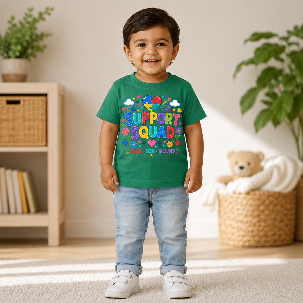 Support Squad Toddler Tee — Colorful Autism Awareness Kids Shirt (Loved • Seen • Included)