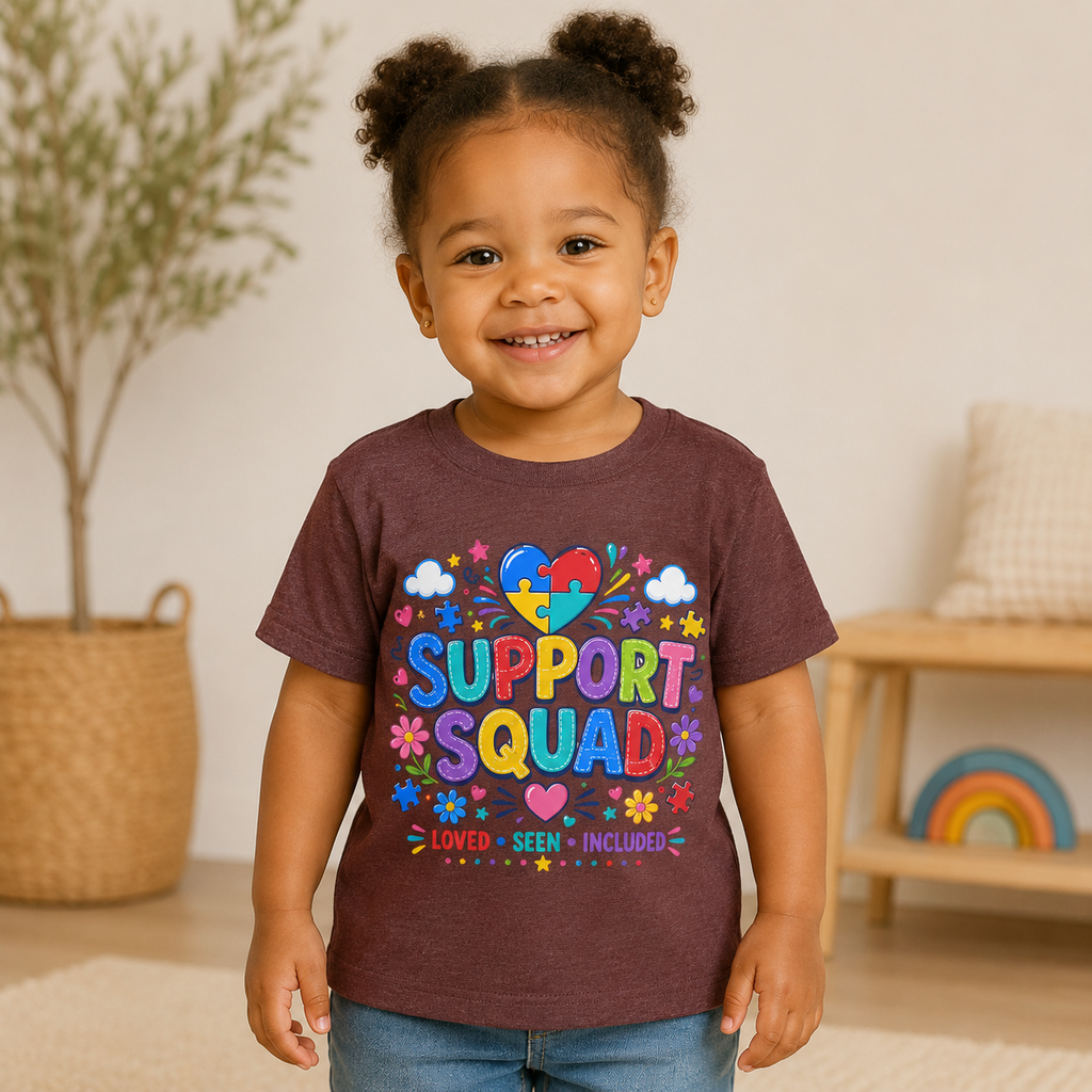 Support Squad Toddler Tee — Colorful Autism Awareness Kids Shirt (Loved • Seen • Included)