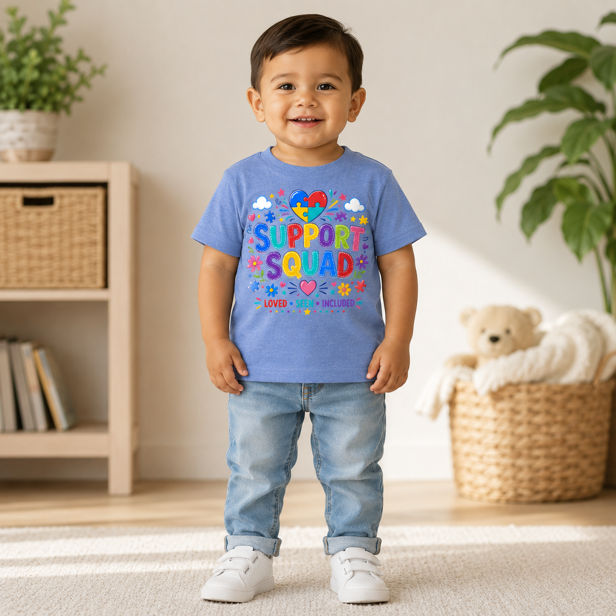 Support Squad Toddler Tee — Colorful Autism Awareness Kids Shirt (Loved • Seen • Included)
