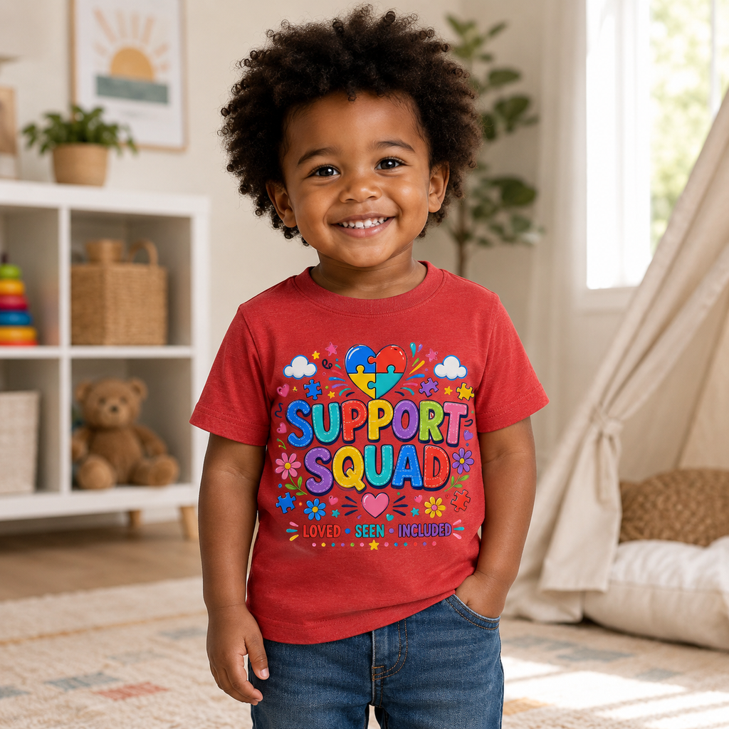 Support Squad Toddler Tee — Colorful Autism Awareness Kids Shirt (Loved • Seen • Included)