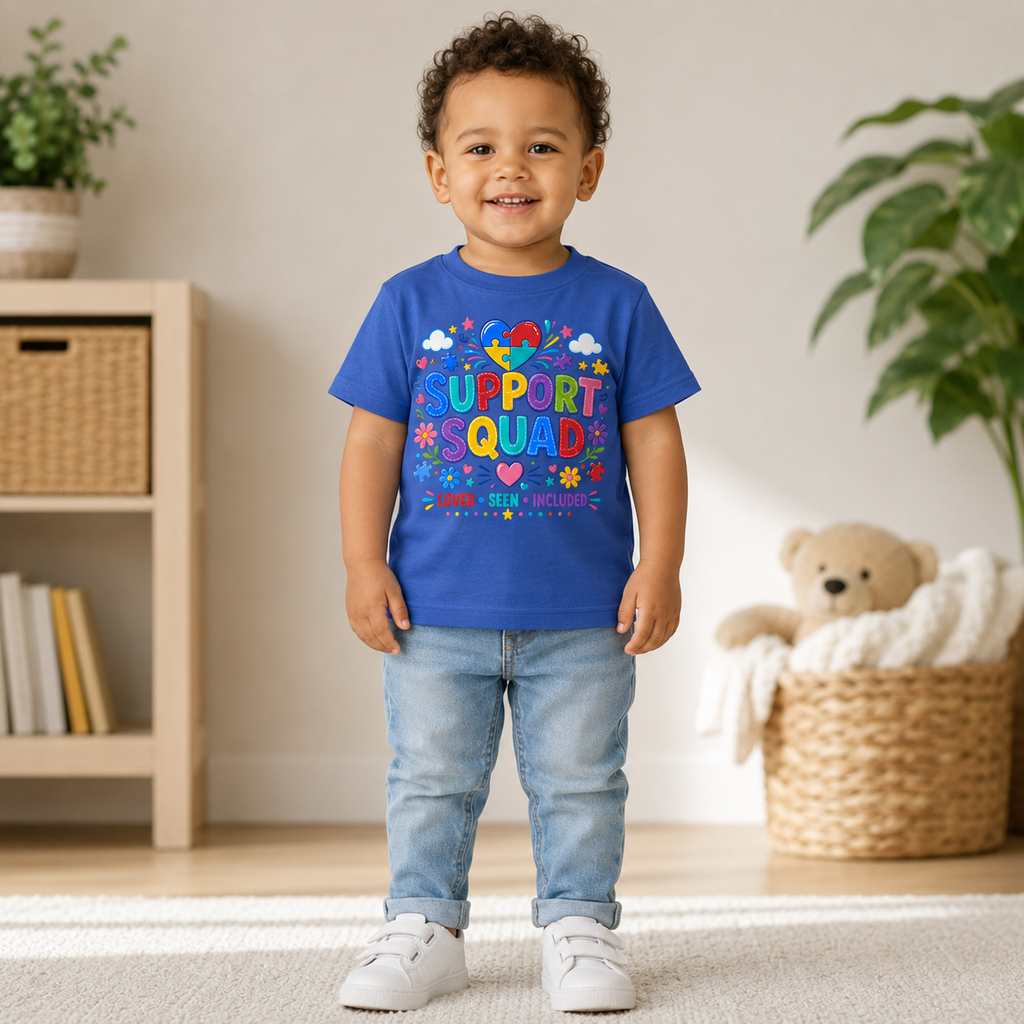 Support Squad Toddler Tee — Colorful Autism Awareness Kids Shirt (Loved • Seen • Included)