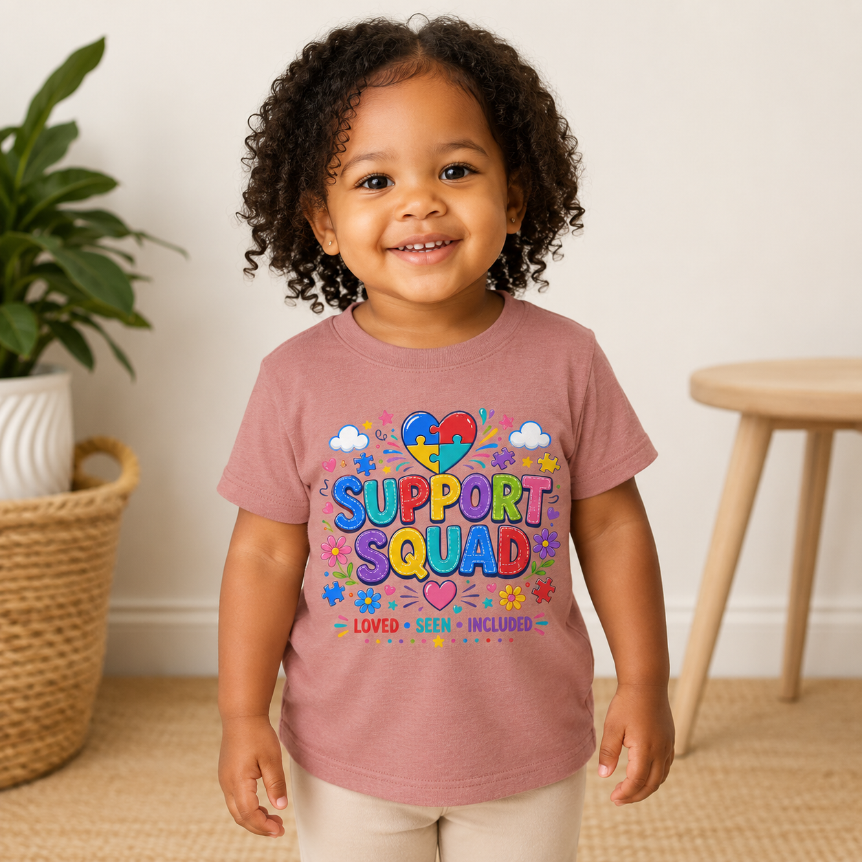 Support Squad Toddler Tee — Colorful Autism Awareness Kids Shirt (Loved • Seen • Included)