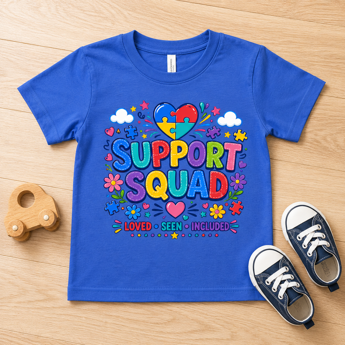 Toddler Tee — "Support Squad" Colorful Autism Awareness Kids Shirt (Loved • Seen • Included)