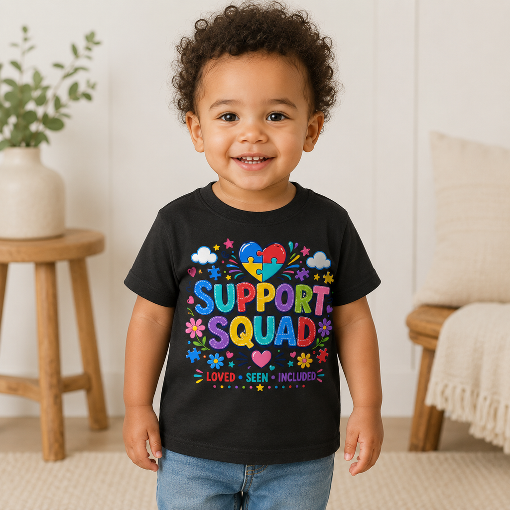 Support Squad Toddler Tee — Colorful Autism Awareness Kids Shirt (Loved • Seen • Included)