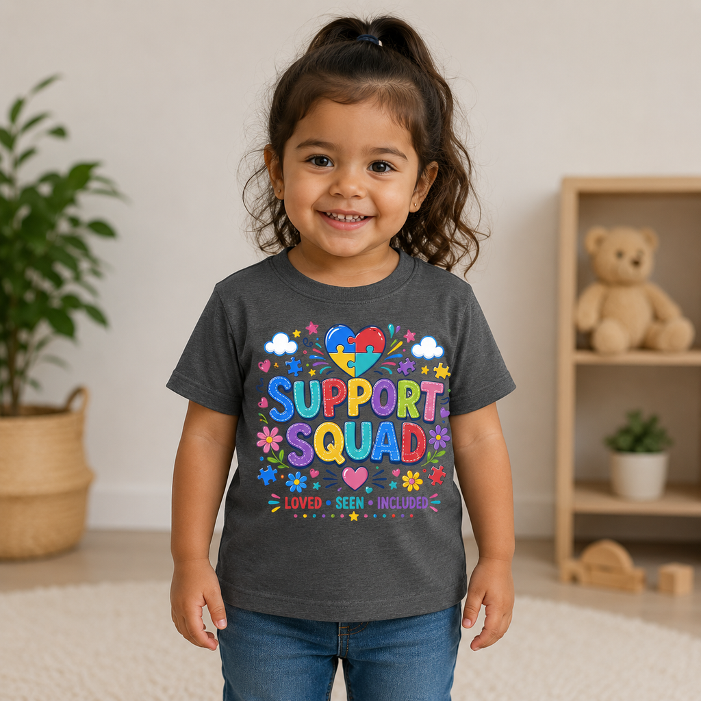 Support Squad Toddler Tee — Colorful Autism Awareness Kids Shirt (Loved • Seen • Included)