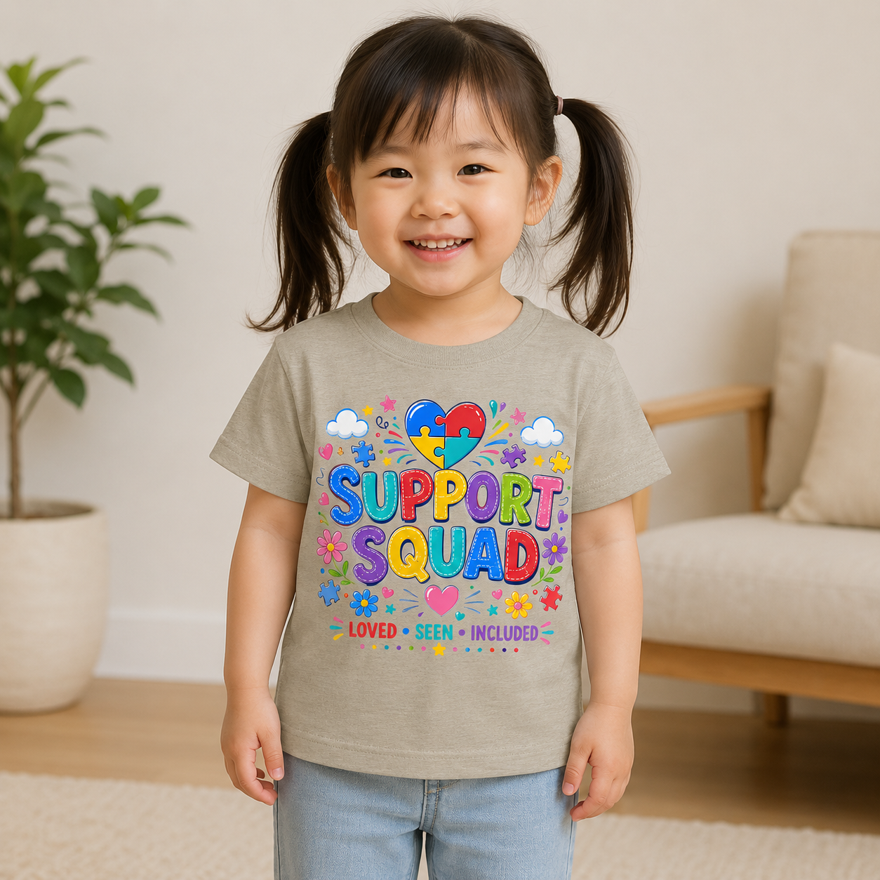 Support Squad Toddler Tee — Colorful Autism Awareness Kids Shirt (Loved • Seen • Included)