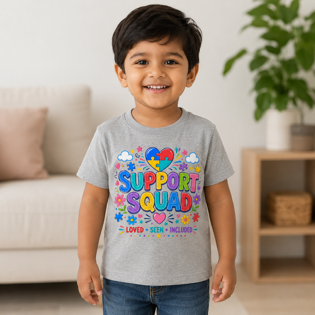 Support Squad Toddler Tee — Colorful Autism Awareness Kids Shirt (Loved • Seen • Included)