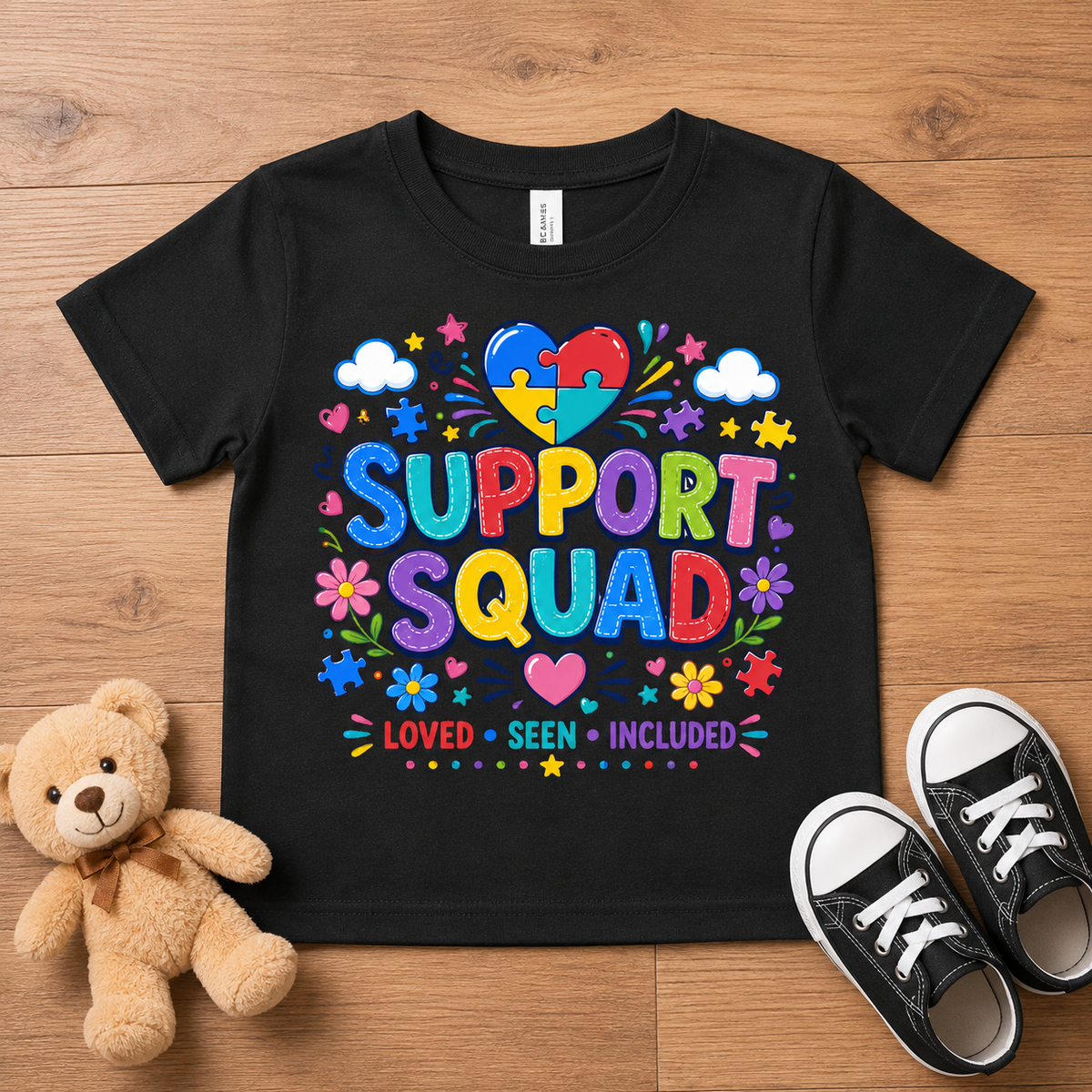 Toddler Tee — "Support Squad" Colorful Autism Awareness Kids Shirt (Loved • Seen • Included)