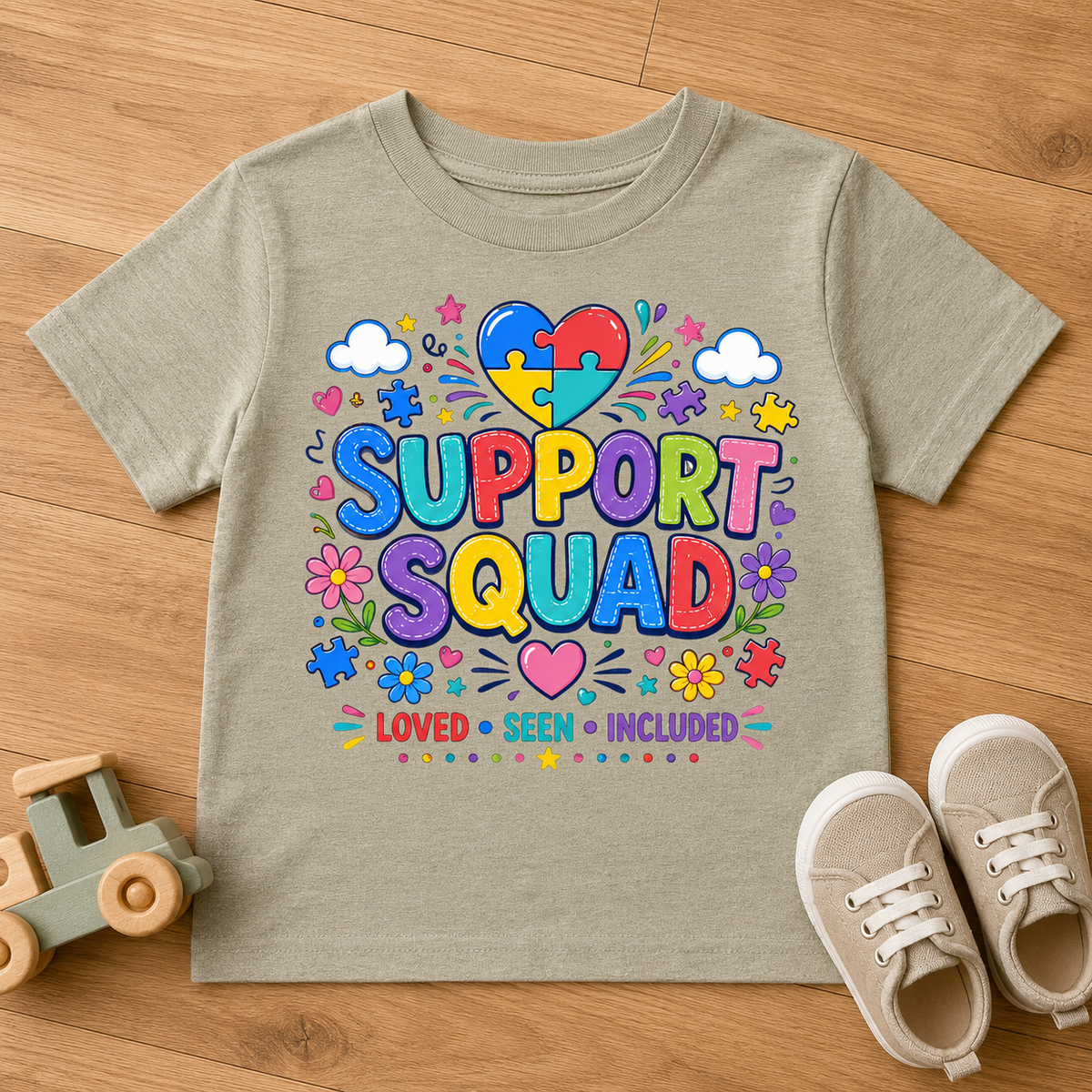 Toddler Tee — "Support Squad" Colorful Autism Awareness Kids Shirt (Loved • Seen • Included)