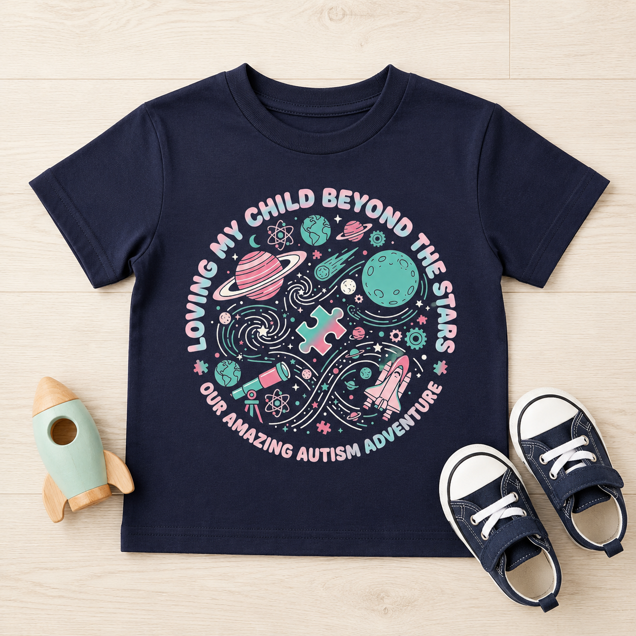 Toddler Tee — "Loving My Child Beyond the Stars" Autism Awareness Space Design