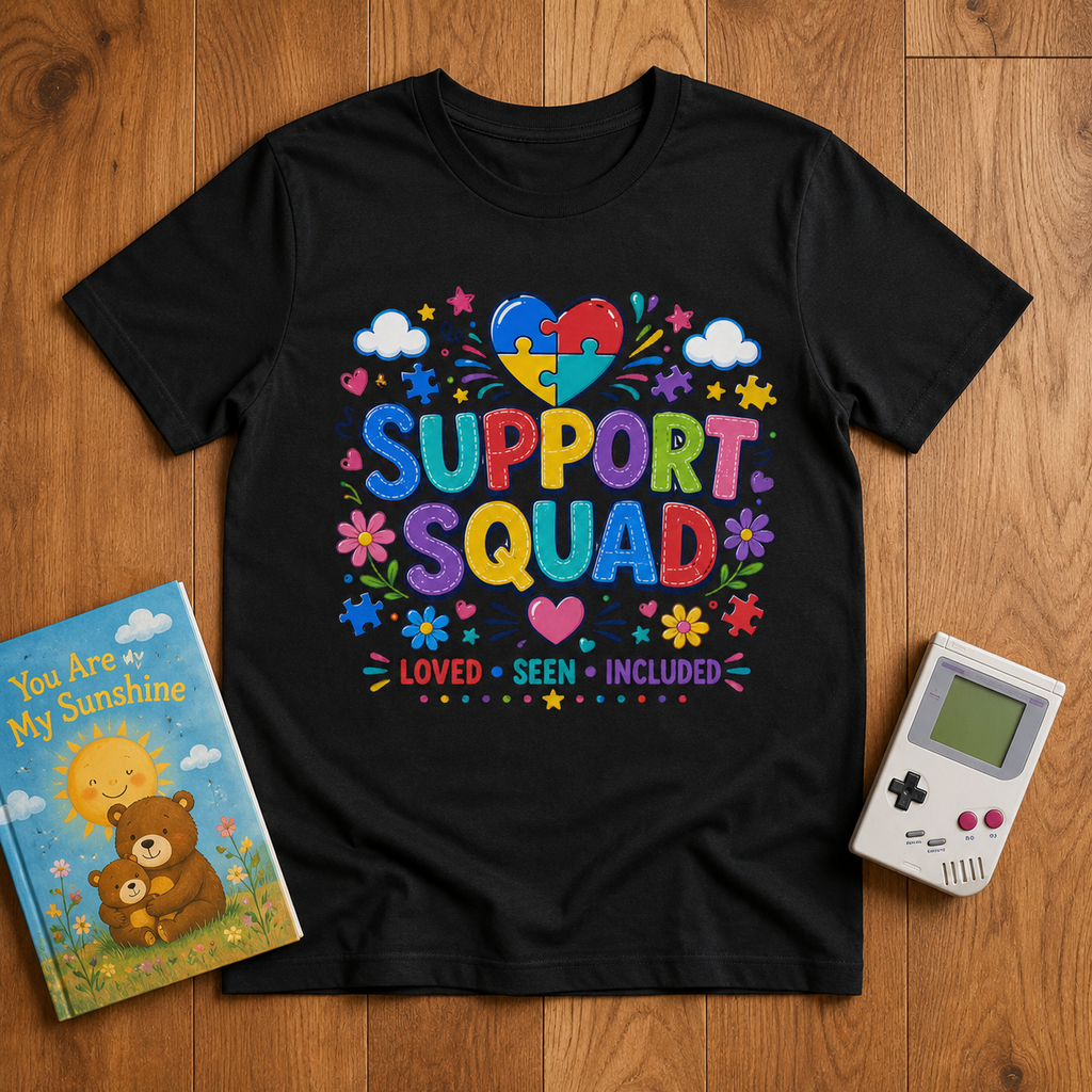 Support Squad Youth Tee — Autism Awareness Puzzle Heart Kids Shirt (Loved • Seen • Included)
