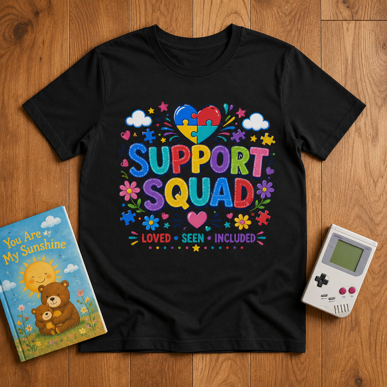 Support Squad Youth Tee — Autism Awareness Puzzle Heart Kids Shirt (Loved • Seen • Included)
