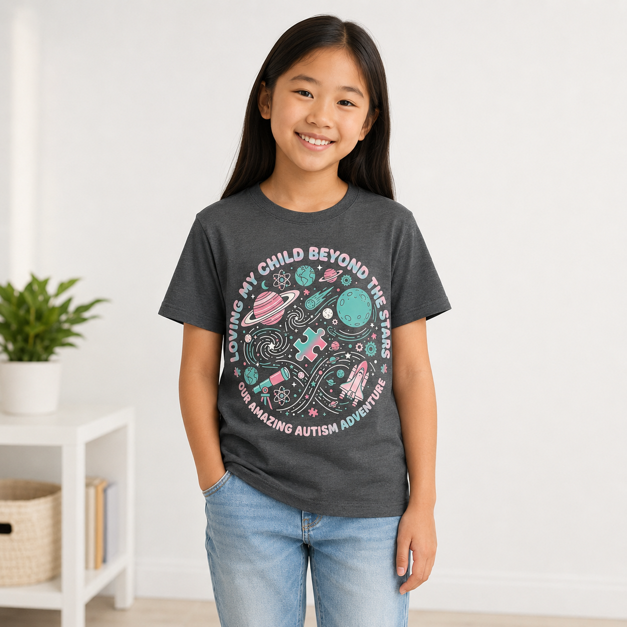 Youth Tee — "Loving My Child Beyond the Stars" Autism Awareness Space Design