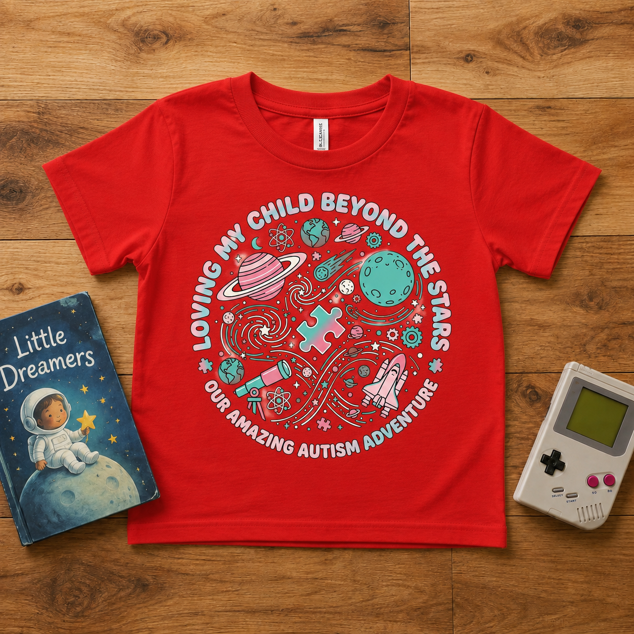 Youth Tee — "Loving My Child Beyond the Stars" Autism Awareness Space Design