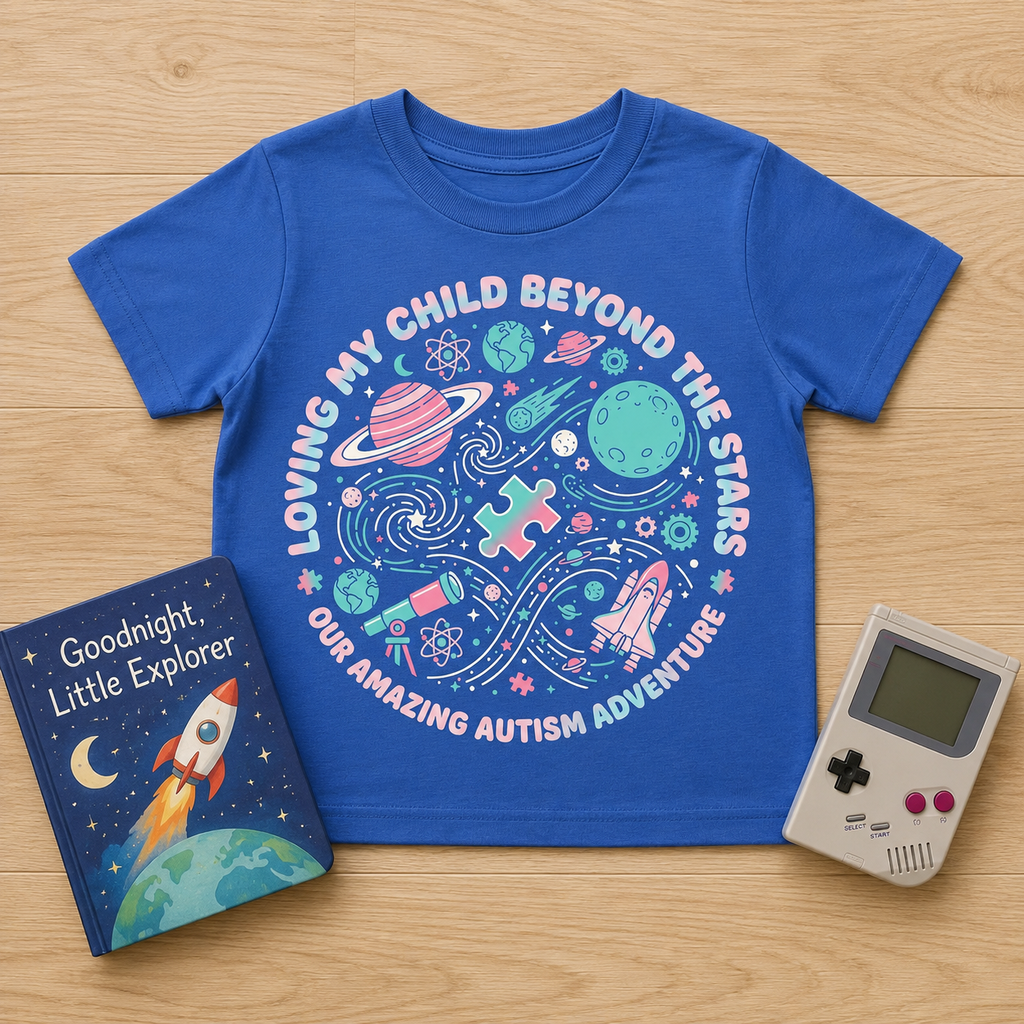 Youth Tee — "Loving My Child Beyond the Stars" Autism Awareness Space Design