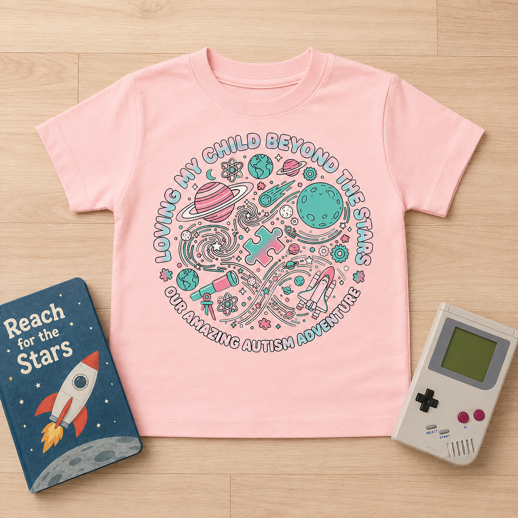 Youth Tee — "Loving My Child Beyond the Stars" Autism Awareness Space Design