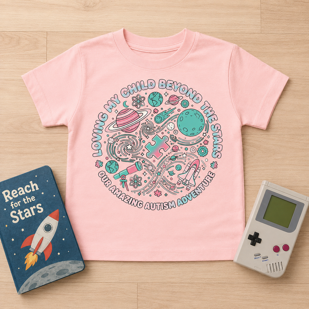 Youth Tee — "Loving My Child Beyond the Stars" Autism Awareness Space Design
