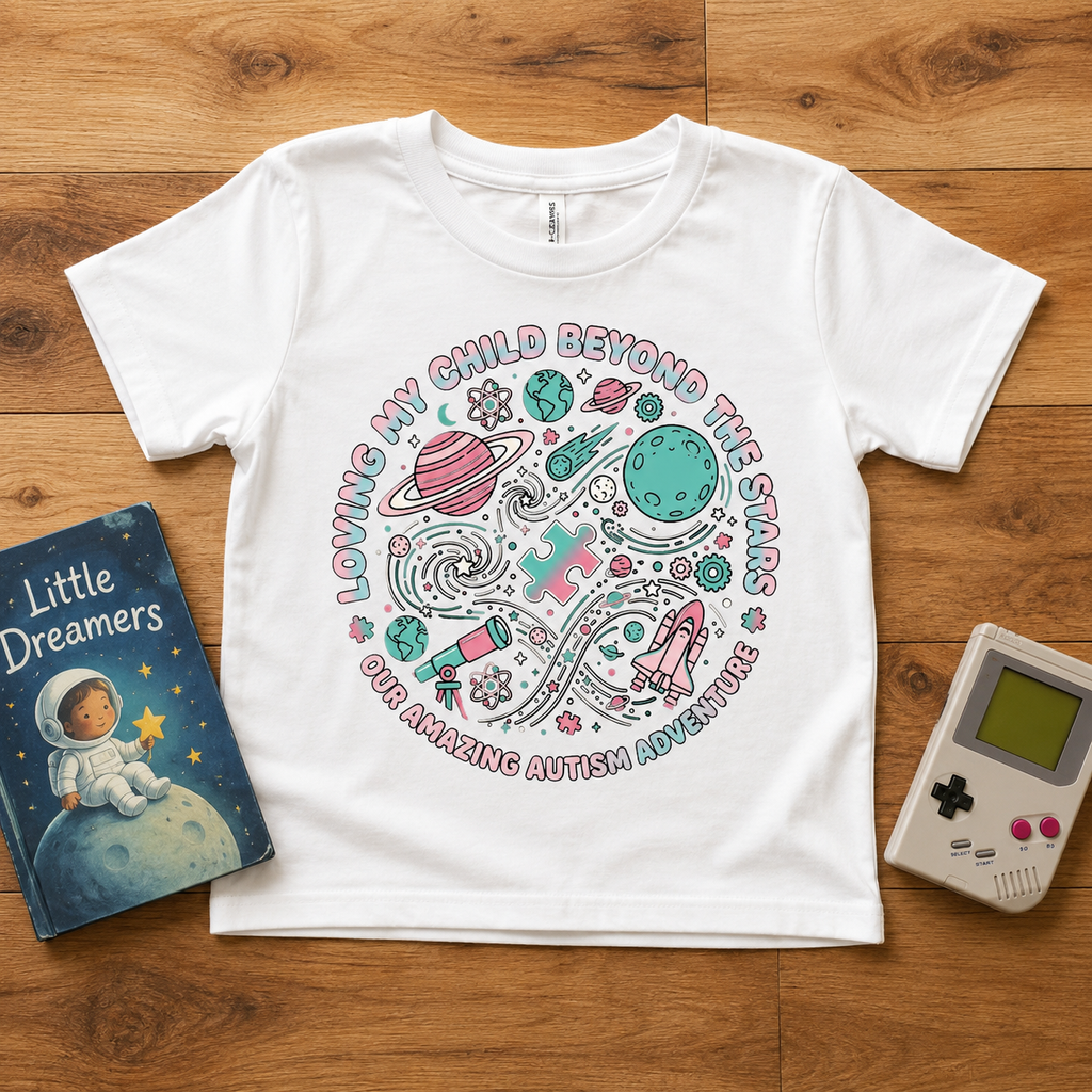 Youth Tee — "Loving My Child Beyond the Stars" Autism Awareness Space Design