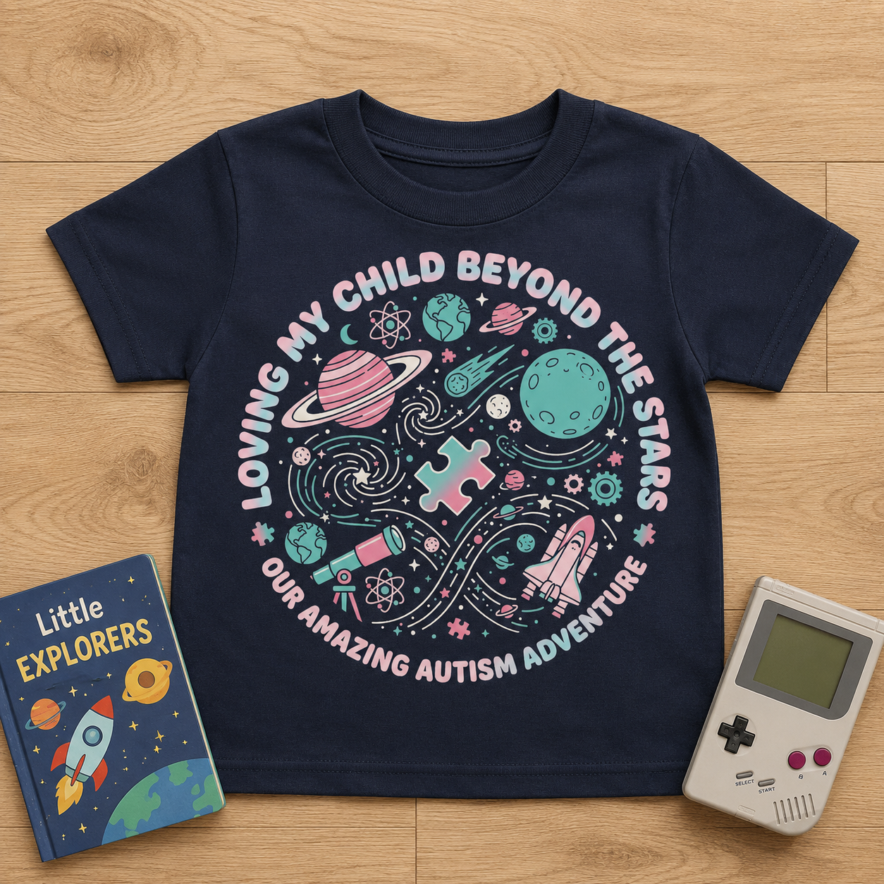 Youth Tee — "Loving My Child Beyond the Stars" Autism Awareness Space Design