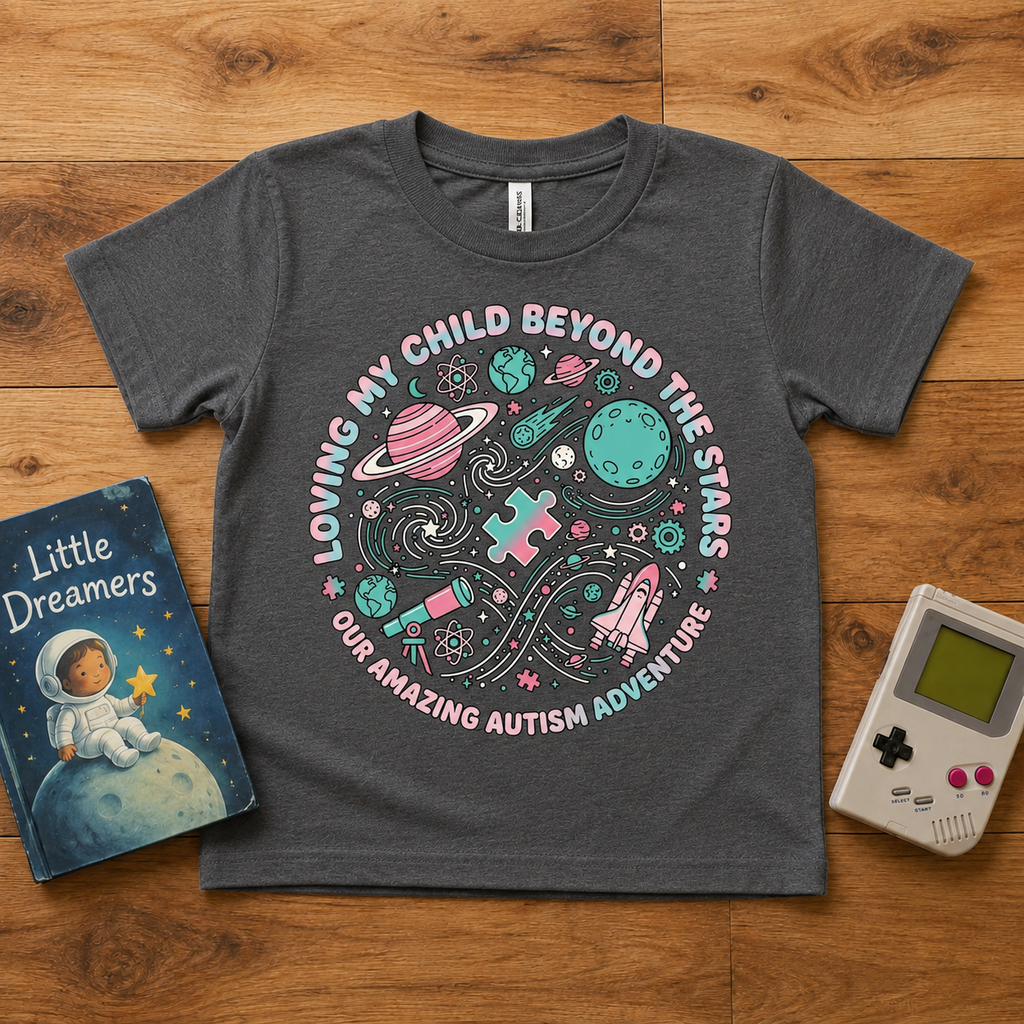 Youth Tee — "Loving My Child Beyond the Stars" Autism Awareness Space Design