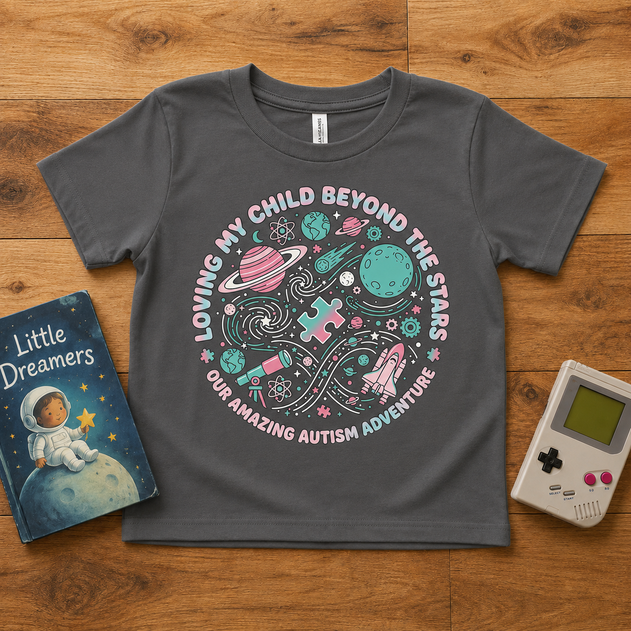 Youth Tee — "Loving My Child Beyond the Stars" Autism Awareness Space Design