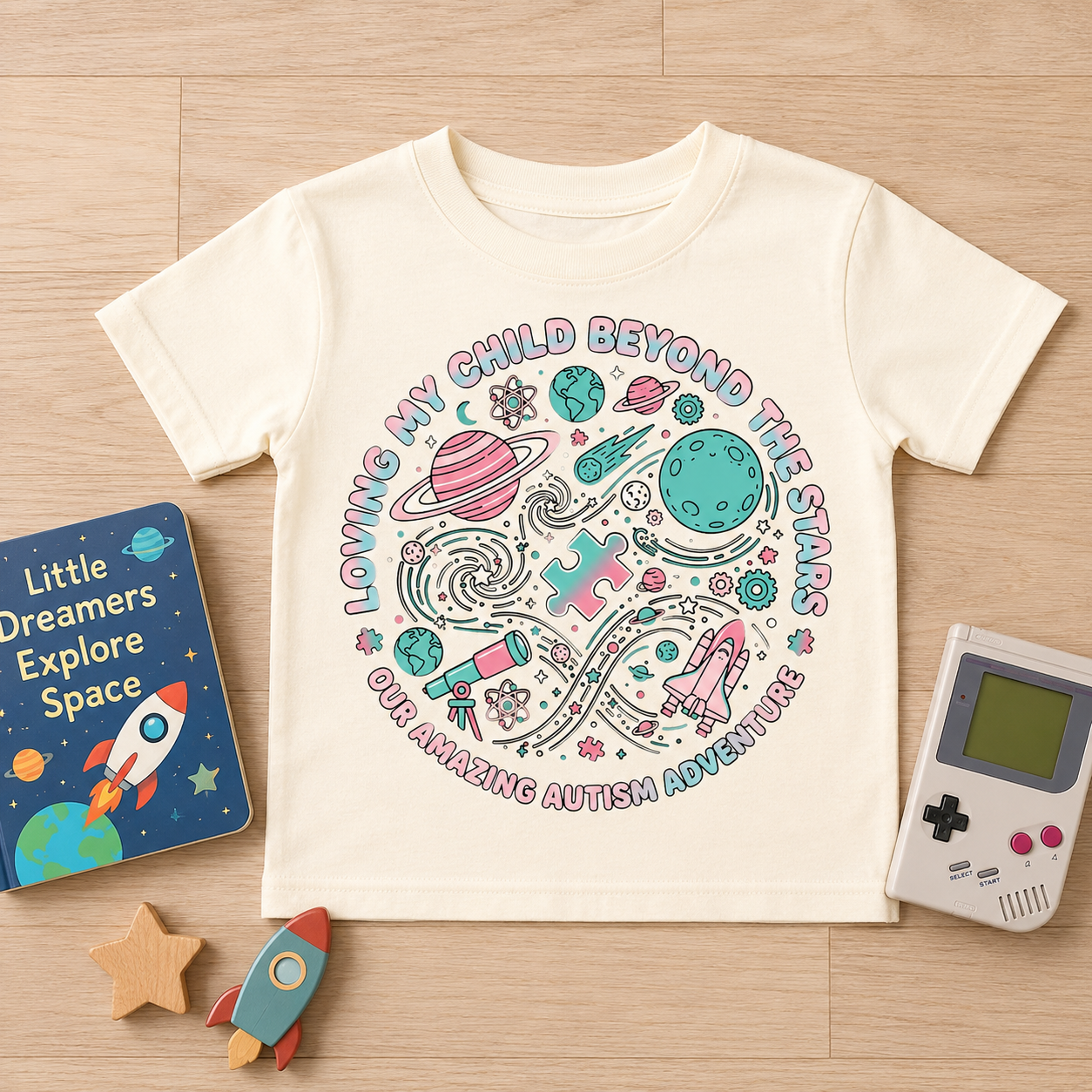 Youth Tee — "Loving My Child Beyond the Stars" Autism Awareness Space Design
