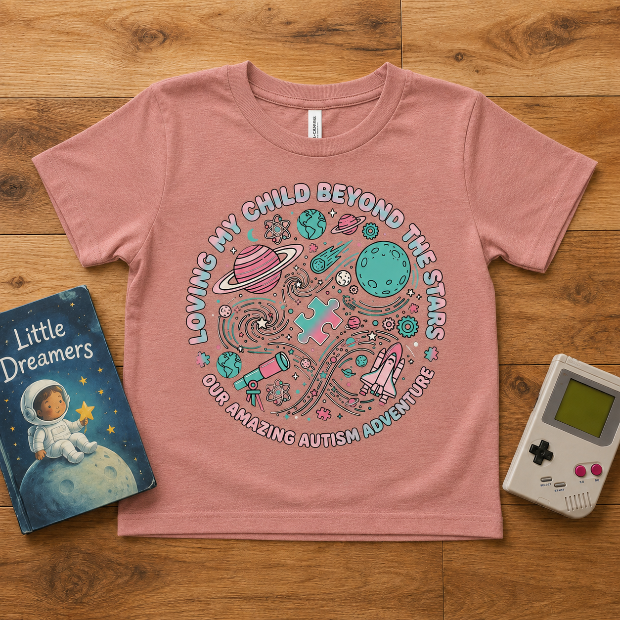 Youth Tee — "Loving My Child Beyond the Stars" Autism Awareness Space Design