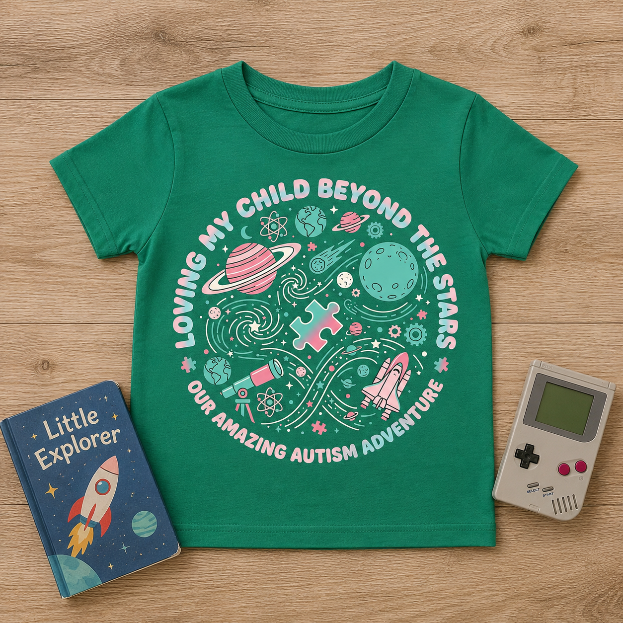 Youth Tee — "Loving My Child Beyond the Stars" Autism Awareness Space Design