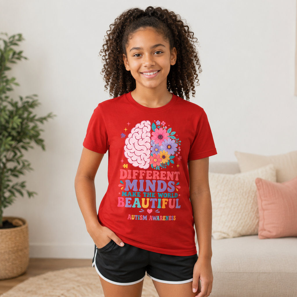 Youth Tee — "Different Minds Make The World Beautiful" Autism Awareness
