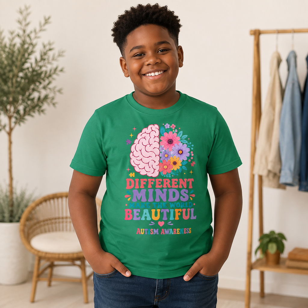 Youth Tee — "Different Minds Make The World Beautiful" Autism Awareness