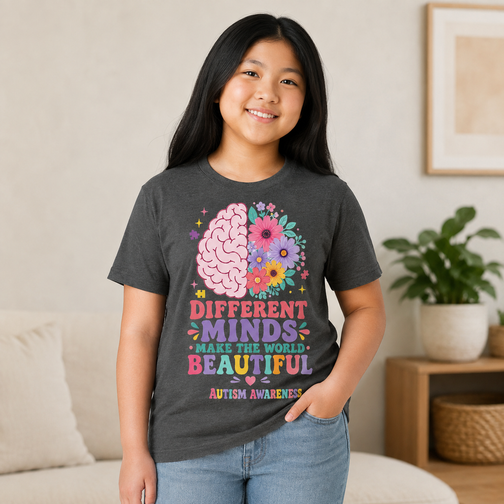 Youth Tee — "Different Minds Make The World Beautiful" Autism Awareness